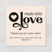 Carte De Visite Carré Fabriqué avec amour Personnalisé Merci de commande (Devant)