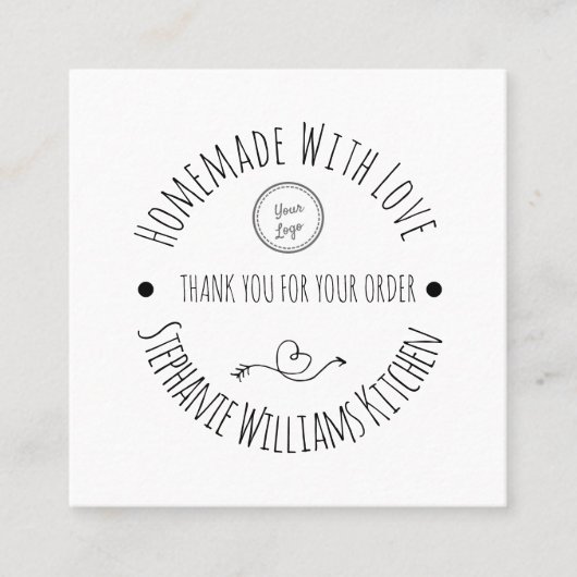 Carte De Visite Carré Fait maison avec amour |Merci pour votre commande (Devant)