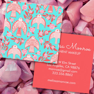Carte De Visite Carré Falcons et Roses Elegant Boho Aqua Pink