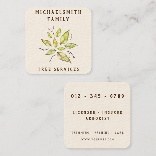 Carte De Visite Carré Family Tree Landscaping  (Devant / Derrière)