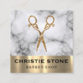 Carte De Visite Carré Fancy Salon Shears Marble Gold Trier (Devant)