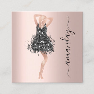 Carte De Visite Carré Fashion Event Shop Rose Robe noire QR Code