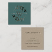 CARTE DE VISITE CARRÉ FAUNE ROSE VERTE SOMBRE INITIALE PROFESSIONNELLE D (Devant / Derrière)