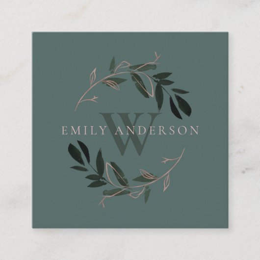 CARTE DE VISITE CARRÉ FAUNE ROSE VERTE SOMBRE INITIALE PROFESSIONNELLE D (Devant)