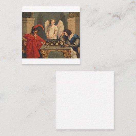 Carte De Visite Carré Faust Et Mephistopheles Jouent Aux Échecs (Devant / Derrière)