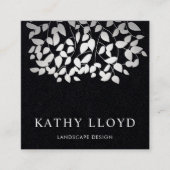 Carte De Visite Carré Faux Argent Feuille Paysage Designer Noir (Devant)