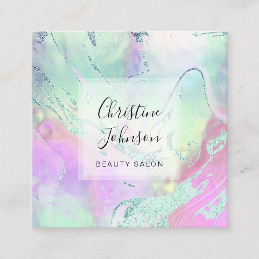 Carte De Visite Carré FAUX feuille pastel couleurs fluides marbre (Devant)