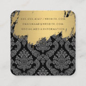 Carte De Visite Carré Faux Gold brossé Damask Pattern (Dos)