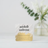 Carte De Visite Carré Faux Gold brossé texture blanche (Debout devant)