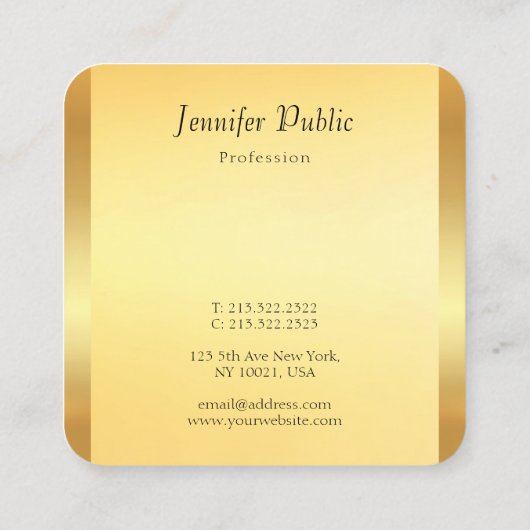Carte De Visite Carré Faux Gold Élégant Script Glamor Modèle moderne (Dos)