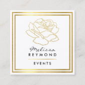 Carte De Visite Carré Faux Gold Fleur Rose Extrait, Événements blanc (Devant)