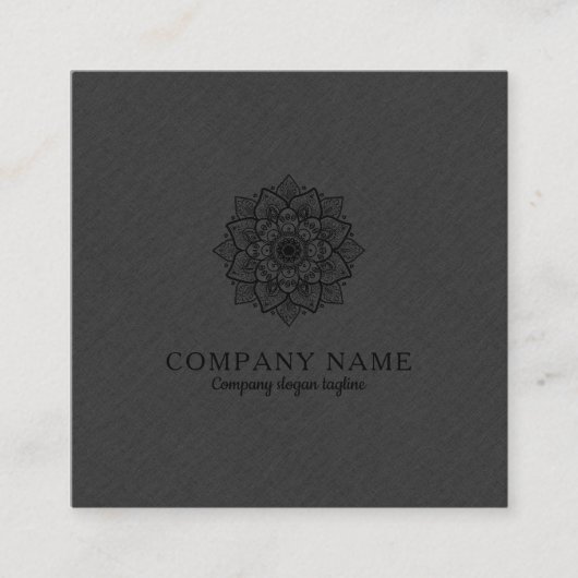 Carte De Visite Carré Faux gris foncé Lin & Mandala noir (Devant)