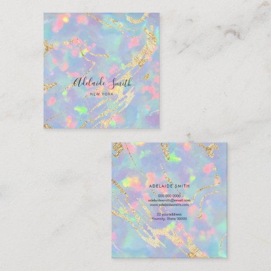 Carte De Visite Carré FAUX holographique opale texture gemstone (Devant / Derrière)