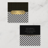 Carte De Visite Carré Faux Linen Black Stripes Pois (Devant / Derrière)