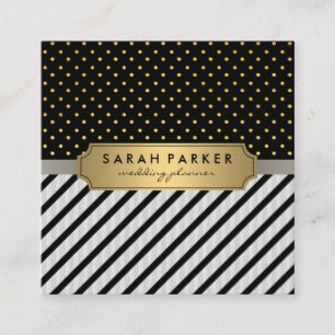 Carte De Visite Carré Faux Linen Black Stripes Pois
