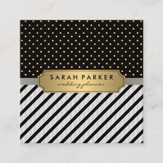 Carte De Visite Carré Faux Linen Black Stripes Pois (Devant)