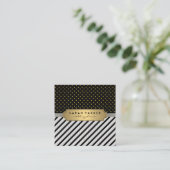 Carte De Visite Carré Faux Linen Black Stripes Pois (Debout devant)