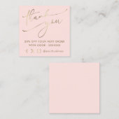 Carte De Visite Carré faux or rose merci script (Devant / Derrière)