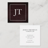 Carte De Visite Carré Faux Red Velvet White Border Monogramme (Devant / Derrière)