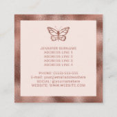 Carte De Visite Carré Faux Rose Gold Foil ressemble à un papillon (Dos)