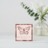 Carte De Visite Carré Faux Rose Gold Foil ressemble à un papillon (Debout devant)