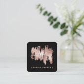 Carte De Visite Carré Faux Rose Gold sur Black | Monogramme (Debout devant)