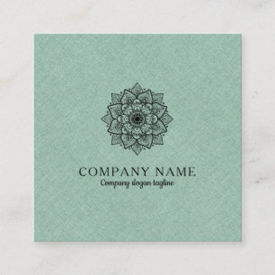 Carte De Visite Carré Faux vert Sage Lin & Mandala noir