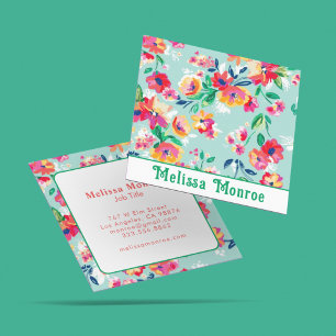 Carte De Visite Carré Feminine Moderne Coloré Roses de fleurs d'aquarell