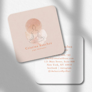 Carte De Visite Carré Femme de yoga en méditation en art linéaire minima