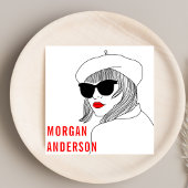 Carte De Visite Carré Femmes Silhouette Rouge & Blanc Mode féminine