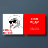 Carte De Visite Carré Femmes Silhouette Rouge & Blanc Mode féminine