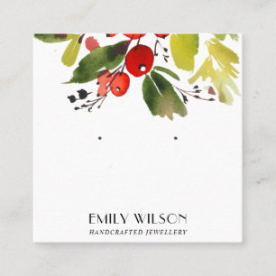 CARTE DE VISITE CARRÉ FESTIVE CHRISTMAS HOLLY BERRY STUD EARRY EARRY