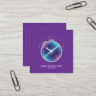Carte De Visite Carré Fête de la Saint-Sylvestre 2026 Horloge Céleste Vi