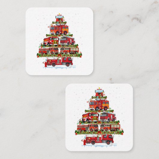 Carte De Visite Carré Feu de camion feux Pompier Camion d'incendie Noël (Devant / Derrière)