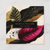 Carte De Visite Carré Feuille verte or moderne Abstrait (Devant)