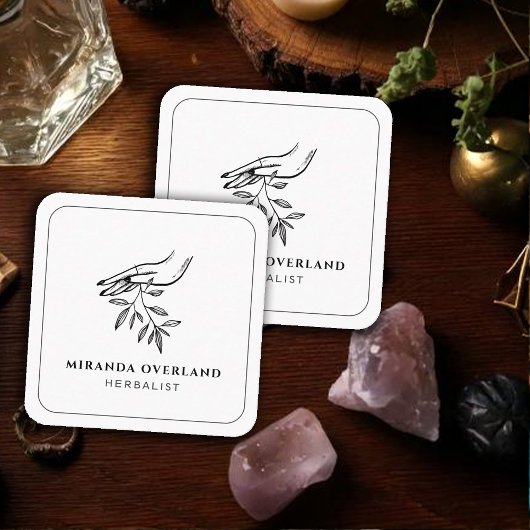 Carte De Visite Carré Feuilles botaniques uniques de naturopath herbalis