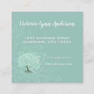 Carte De Visite Carré Feuilles de coeur à la menthe Boho Floral et plume