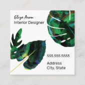 Carte De Visite Carré Feuilles de Monstera verte de l'île tropicale (Devant)