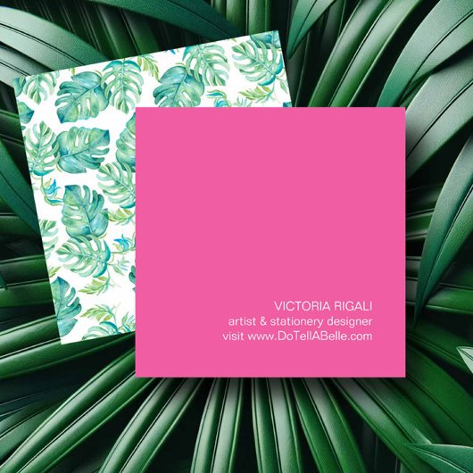 Carte De Visite Carré Feuilles de palme de Monstera Tropical
