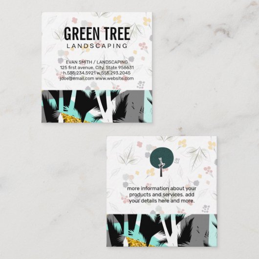 Carte De Visite Carré Feuilles Palm Tree | Motif naturel (Devant / Derrière)