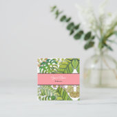 Carte De Visite Carré Feuilles Tropicaux En Aquarelle (Debout devant)