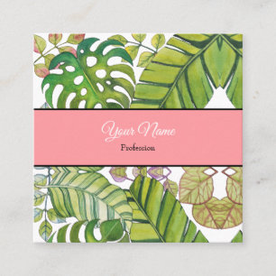 Carte De Visite Carré Feuilles Tropicaux En Aquarelle
