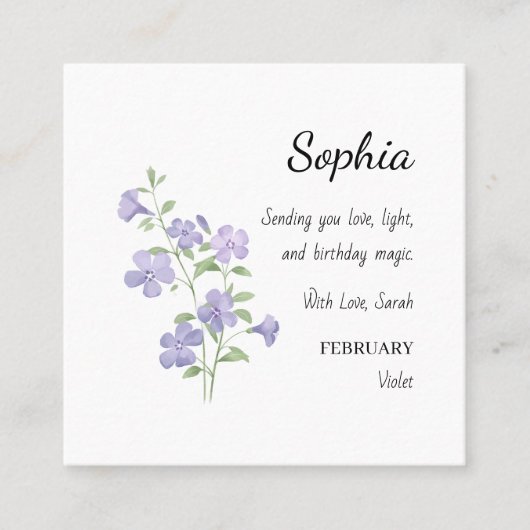 Carte De Visite Carré Février Violet Anniversaire Personnalisé (Devant)