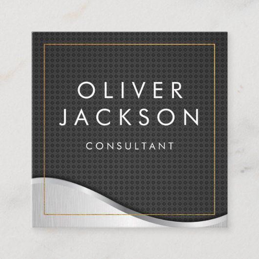 Carte De Visite Carré Fibre de carbone métallique à bordure dorée (Devant)