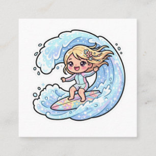 Carte De Visite Carré Fille de surf Kawaii mignonne Autocollant d'été de