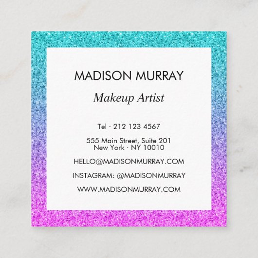 Carte De Visite Carré Fille Glam rose bleu violet Parties scintillant Om (Dos)