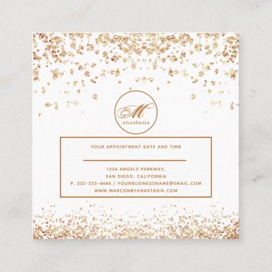 Carte De Visite Carré Fille Luxe Golden Brownish Parties scintillant Sal (Dos)