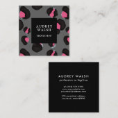 Carte De Visite Carré Fille Rose Retour Empreinte de léopard gris foncé (Devant / Derrière)