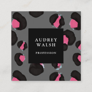 Carte De Visite Carré Fille Rose Retour Empreinte de léopard gris foncé