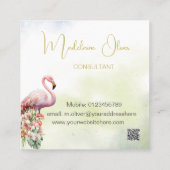 Carte De Visite Carré Flamant rose Botanique tropicale Moderne Floriste (Dos)